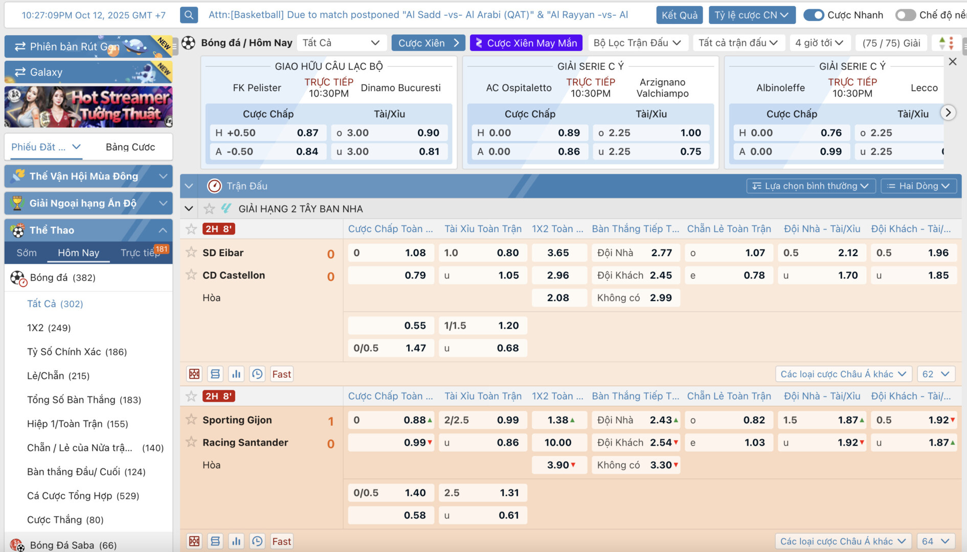 Kèo thể thao 8KBET được cập nhật liên tục